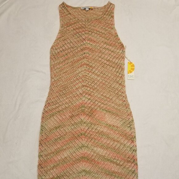 100% Cotton Crochet Knit Bodycon Dress Pink/Green/Beige Maxi Long Medium NWT C&C - Picture 5 of 11
